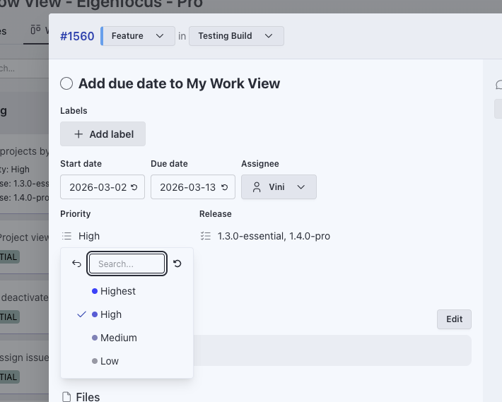 Eigenfocus issue using multiple custom fields: priority and releases
